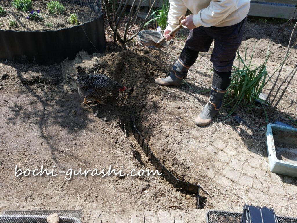 芝の根ストッパーを並べていく